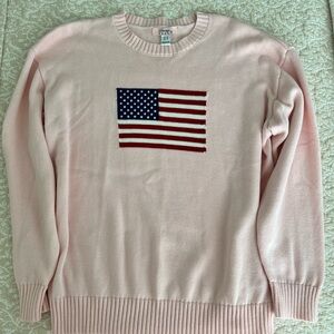 Honey Peach Women's Light Pink Crewneck Sweater with Flag Embroidery